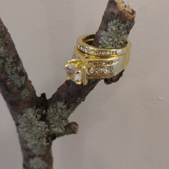 Sterling Golden With Crystals 2pcs Ring Set - Picture 1 of 8